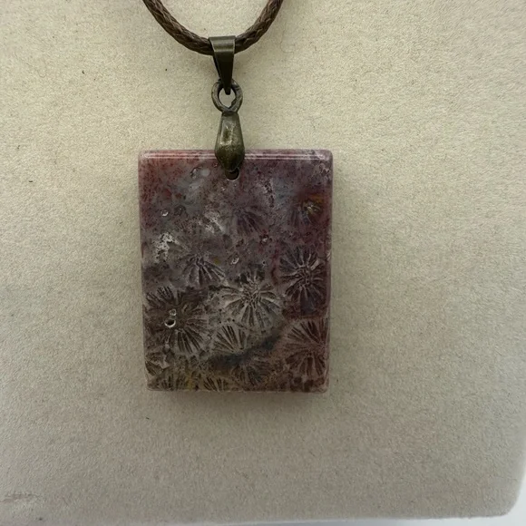 Rectangle Coral Fossil Pendant Necklace - Picture 3 of 14